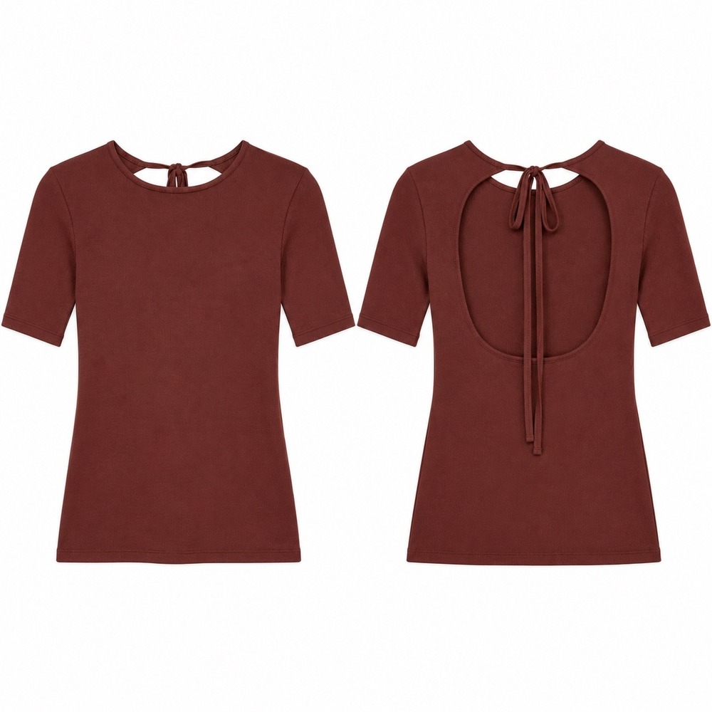 Zara Ribbed Open Back Tie Top Medium Brown NWT